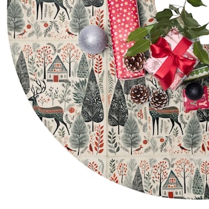 Jupe de sapin scandinave, imprimé scandinave, sapin de Noël vintage art folklorique nordique, jupe de sapin ronde, environ 44 po