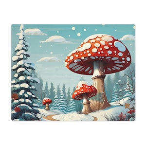Christmas Mushrooms Placemat, 1pc, Holiday Placemat with Mushroom in the Forest Design, Holiday Christmas Dinner Decor, Christmas Decor