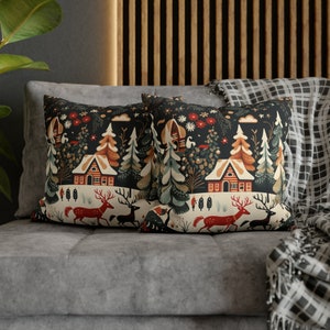 Scandinavian Square Pillow Case, Christmas Nordic Print Pillow Case, Scandinavian Home Decor,  Nordic Folk Art Print, Norwegian Christmas