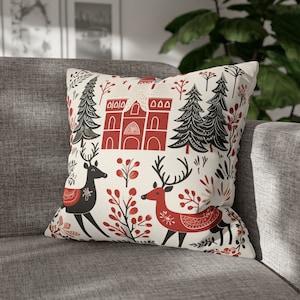 Scandinavian Christmas Pillow Cover, Nordic Folk Art Design, Christmas Decor, Christmas Pillow Throw, Holiday Decor, Nordic Folk Art Print