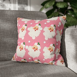 Retro Santa Throw Pillow Case, Pink Christmas Decor, Retro Santa Decor, Vintage Christmas Decor, Holiday Decor, Pink Christmas Aesthetic