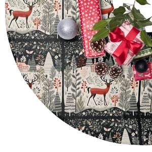 Scandinavian Christmas Tree Skirt, Nordic Folk Art Print, Christmas Tree Decor, Holiday Scandinavian Style Christmas Tree Skirt, Approx 44in