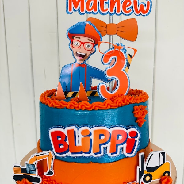 Décoration pour gâteau blipi bleu et orange