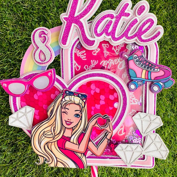 Barbie Pink Glitter Cake Topper