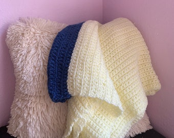 Blue and Off White Baby Blanket