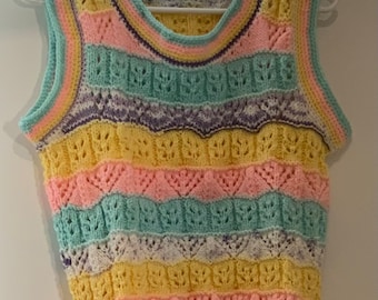 Colorful ajour pattern slipover Gr. 38 hand knitted