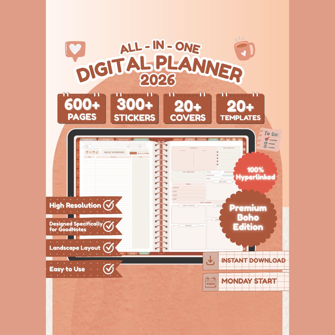 2026 Planner Daily Weekly Digital Hyperlinked Template Goodnotes ...