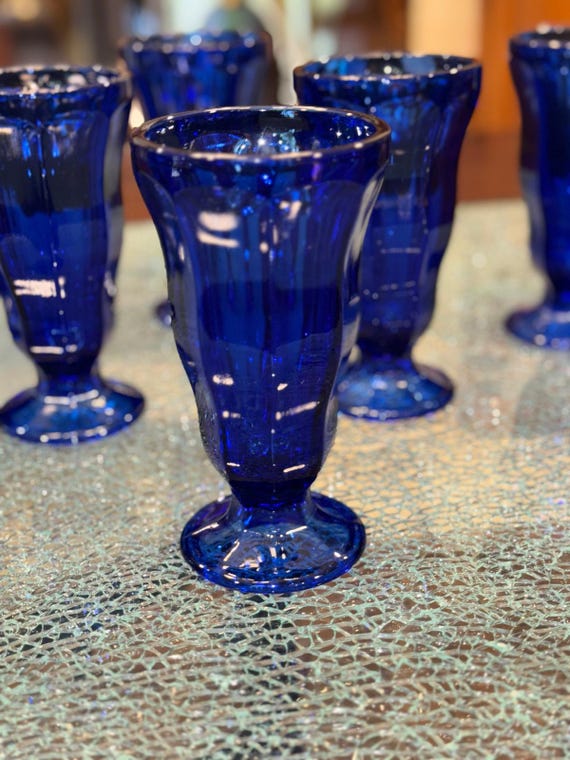 Set of 8 Vintage Anchor Hocking Cobalt Blue Octagon 12oz Parfait