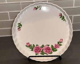 Christineholm Round Scalloped “Pink Roses” Dish, 9 3/4 Inch Deep Pie Dish