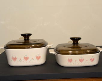 Vintage Corningware Forever Yours 1QT/1.5QT Square Casseroles A-1-B & A-1.5-B