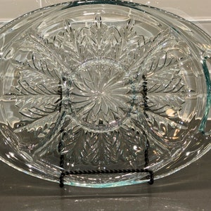 Vintage Jeannette Glass Co. Aqua Glass &quot;Feather&quot; 5-Section Divided Platter