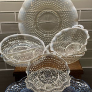 1940's Moonstone Clear & White Opalescent by ANCHOR HOCKING Glass 7 pieces
