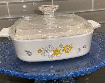 Vintage CorningWare „Floral Bouquet“ A-1-B, 1 Quart Auflaufform mit Deckel