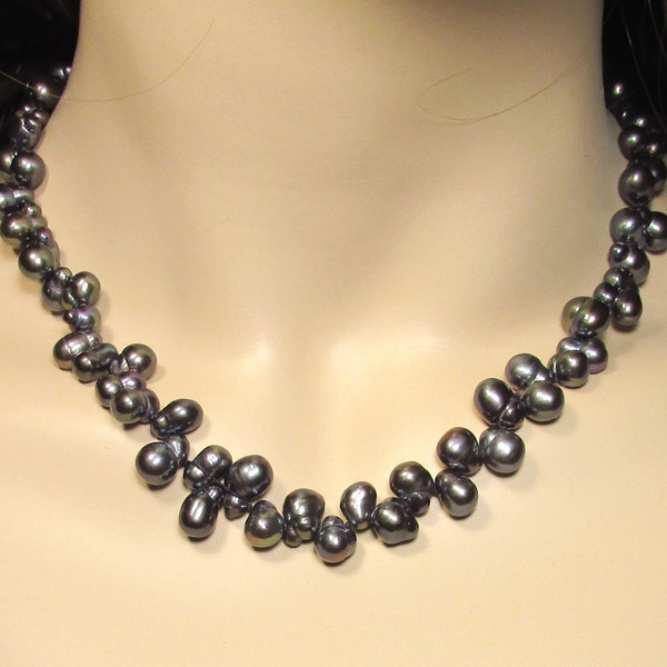 Black Genuine Irregular Baroque Pearl Necklace, Freshwater Pearl Necklace for Women,  Real Pearls, Pearl Choker Necklace JNPTBA675K
