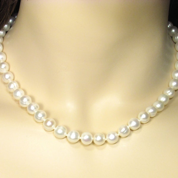 Genuine 8mm White Round Circled Pearl Necklace, Freshwater Cultured Pearl Necklace for Women Perfect Gift for Her JNCR7585