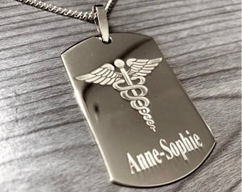 Silver RN pendant, gift for her, Gift for nurse, nursing student, prayer necklace, silver jewelry, beautiful necklace, silver dog tag