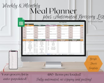 Automated Weekly Meal Planner: Google Sheets Template (Digital Download)