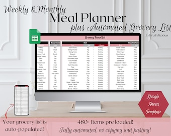 Weekly Meal Planner & Grocery List: Google Sheets Template (Digital)