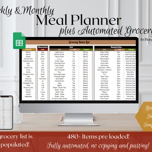 Automated Weekly Meal Planner: Google Sheets Grocery List (Digital Template)