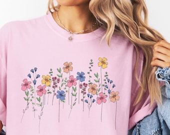 Boho Wildflowers shirt, Floral T shirt, Cottage Core Flowers Comfort Colors Shirt, Womens Floral Graphic Tee, Floral Shirt, Botanical Shirt