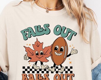 Falls Out Balls Out Football Comfort Colors T Shirt, Fall Shirts, Funny Football Shirt, Football Thanksgiving Shirt, Retro Football Tshirt