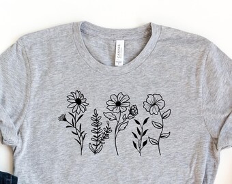 Vintage Flowers Shirt Comfort Colors Boho Cottagecore Shirt Botanical Floral Tee Wildflowers T Shirt Gift for Gardener Floral Shirt