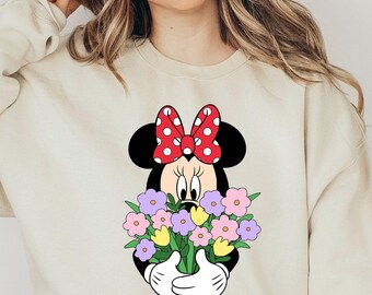 Disney Shirt Minnie Mouse Sweatshirt, Retro Disney Sweatshirt Floral Disney Shirt Minnie Floral Spring Sweatshirt Disney Trip Sweatshirt