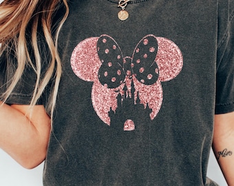 Disney Shirt, Minnie Ear Shirt, Glitter Rose Gold Minnie Shirt, Cute Ear Shirt, Disney Shirt for Women, Disney Ear Shirt, Comfort Colors