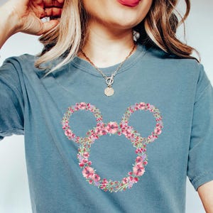 Floral Mickey Head Shirt, Disney Mouse Ears Tee with Flowers, Cute Vacation Outfit Gift Idea for Disneyworld Trip or Park Adventure