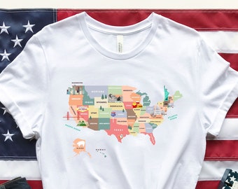 50 Staten Shirt, US Map Travel Shirt, Vakantie Shirt, Cadeau voor Amerikaanse reiziger, Family Road Trip Shirts, Kaart van de Verenigde Staten, cadeau voor moeder, cadeau voor haar