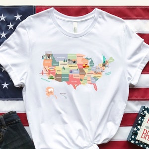 50 Staten Shirt, US Map Travel Shirt, Vakantie Shirt, Cadeau voor Amerikaanse reiziger, Family Road Trip Shirts, Kaart van de Verenigde Staten, cadeau voor moeder, cadeau voor haar