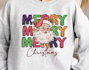 Glitter Merry Christmas-sweater, leuke wintertrui, kerstshirt cadeau voor vrouwen, kerst sweater met ronde hals, vakantietrui, kerstmis