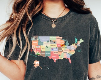 50 Staten Shirt, US Map Travel Shirt, Vakantie Shirt, Cadeau voor Amerikaanse reiziger, Family Road Trip Shirts, Kaart van de Verenigde Staten, cadeau voor moeder, cadeau voor haar