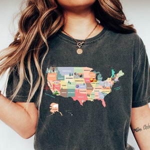 Chemise 50 États, chemise de voyage carte des États-Unis, chemise de vacances, cadeau pour voyageur des États-Unis, chemises de voyage en famille sur la route, carte des États-Unis, cadeau pour maman, cadeau pour elle