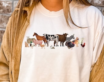 Comfort kleuren boerderij dieren shirt, dierenvriend shirt, boerderij shirt, dieren shirt, boer shirt, boerderij dieren shirt voor vrouwen, boerderij dieren cadeau