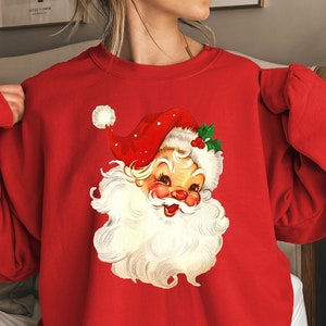 Retro kersttrui, retro kerstmuts trui, vintage kerstman grafische trui, vakantiezweet, kerstshirt, klassieke kerstman