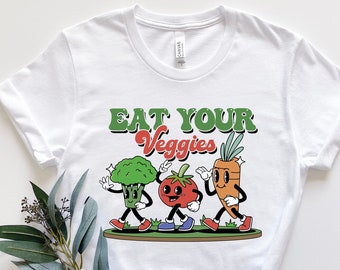 Mangez votre chemise de légumes, tee-shirt végétarien végétalien, cache-couche vintage rétro Boho mignon, chemise végétarienne pour tout-petits, chemise de légumes du marché des agriculteurs