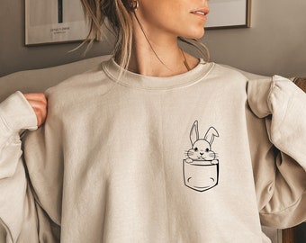 Słodka bluza z kieszonką z króliczkiem, bluza z króliczkiem, koszulka z małym królikiem, koszulka graficzna, koszulka dla miłośników króliczków, prezent dla miłośników zwierząt, koszulka ze zwierzęciem
