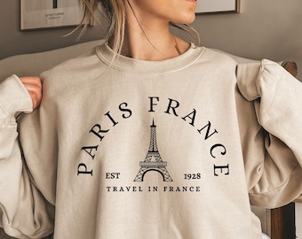 Sweat-shirt Paris France, Chemise Voyage en France, Sweat-shirt Tour Eiffel, Texte collégial, Sweat-shirt France, Paris FR Crewneck Sweat, Université