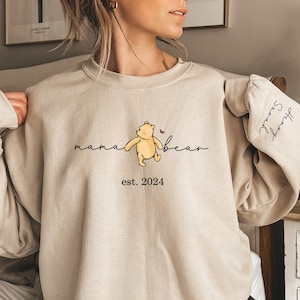 Custom Mothers Day Sweatshirt with Names on sleeve,Winnie the Pooh Mothers Days Gift,Custom Mama Bear Sweatshirt,Gift For Mother's Day,mom