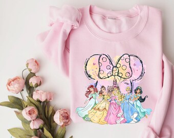 Retro Disney Princess Sweatshirt, Watercolor Magic Castle Princess Shirt, Disney Trip Shirt, Disney Princess,Disneyworld Princess Girls Gift