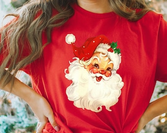 Retro Santa Shirt, Christmas Sweatshirt, Women Christmas Santa Shirts, Cute Vintage Santa Shirt, Classic Christmas Shirt, Christmas Pullover