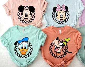Retro Mickey Minnie T-Shirts, Retro Disney Trip Shirt, Retro Mickey and Friends Shirt, Checkered Mickey Shirt, Disney Family Vacation Shirt