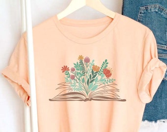 Wildblumen Buch Shirt, Buch Liebhaber Shirt, Floral Buch Tee, Lese Shirt, Englisch Lehrer Geschenk, Buch Shirt, Grafik Shirt, Buch Leser Geschenk,