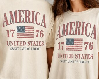 America Retro America 4th Of July Shirt Fourth of July Tshirt Trendy Oversized USA Tee Aesthetic Patriotic Shirt Cute Summer