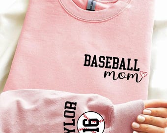 Personalized Baseball Mom Name On Sleeve Sweatshirt, Mom Baseball Sweater, Baseball Mama Shirt, Gift for Baseball Mom, Baseball Season Shirt