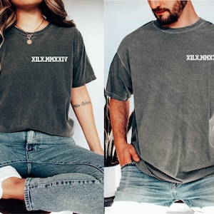 Custom Couple Roman Numeral T-shirt, Comfort Colors Custom Anniversary Date Shirt, Matching Couples Outfit, Honeymoon Shirt, Wedding Tee