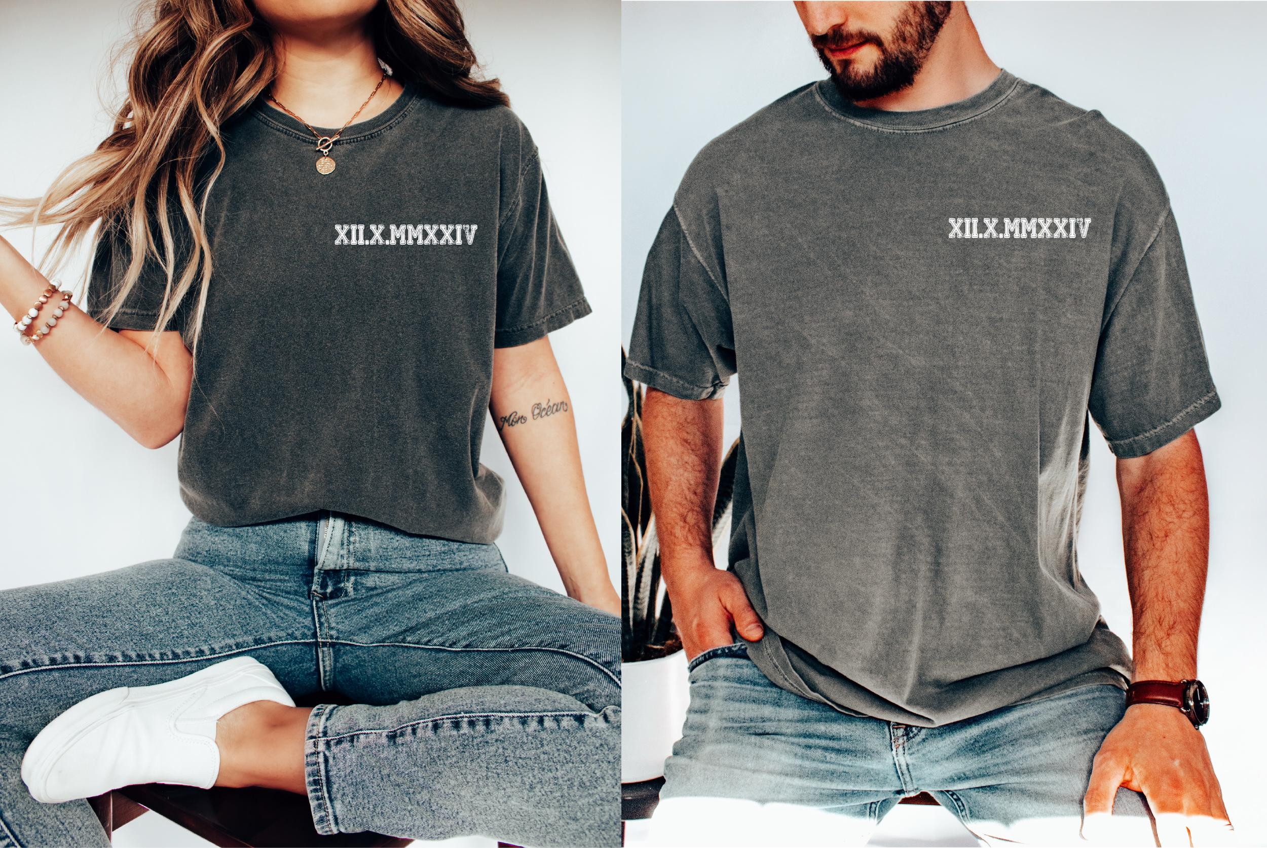 Custom Couple Roman Numeral T-shirt, Comfort Colors Custom Anniversary Date Shirt, Matching Couples Outfit, Honeymoon Shirt, Wedding Tee