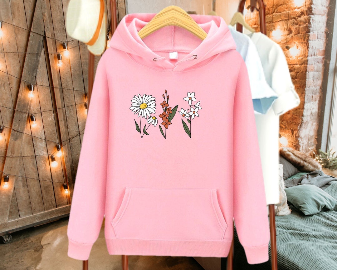 【GRAVER】Street Flower Embroidery Half-Up Clip Sweatshirt Eembroidered Custom Sweatshirts, Boho Floral Embroidered