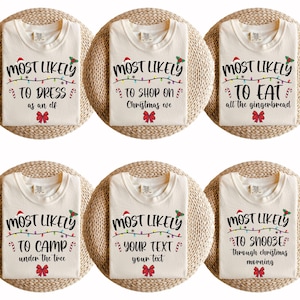 100 citaten meest waarschijnlijk op kersttrui, familieshirt, meest waarschijnlijk op shirt, aangepast groepskerstshirt, kerstmis, meest waarschijnlijke op shirt